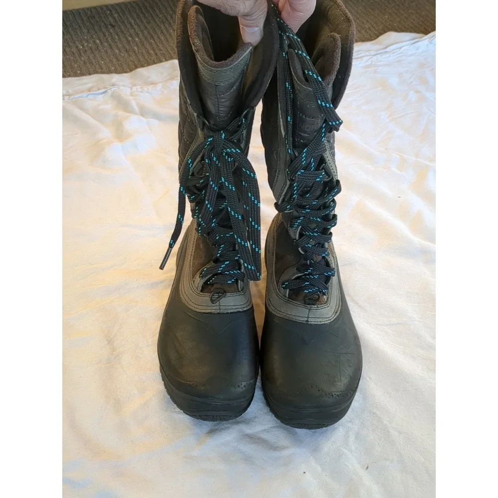The North Face Thermoball Utility Winter Boots Tall Lace‎ Up Black Brown Sz 7